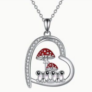 Cute and Stylish Frog and Mushroom charm Trendy Rhinestone Necklace